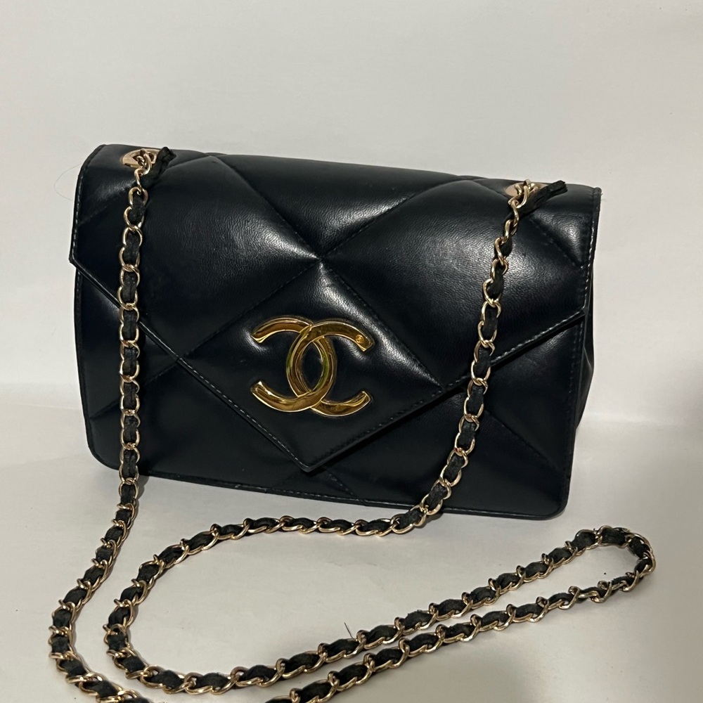 Black Quilted Crossbody with Gold CC Logo